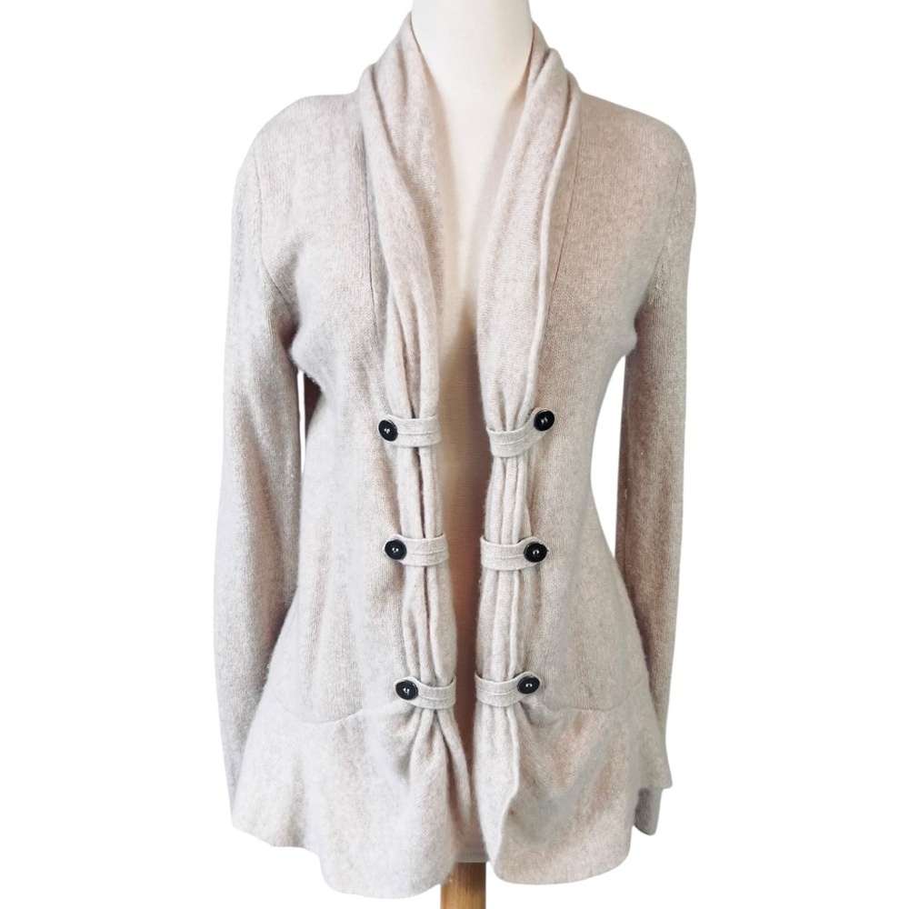 White +Warren Oatmeal Long Sleeve Toggle Button Cashmere Cardigan